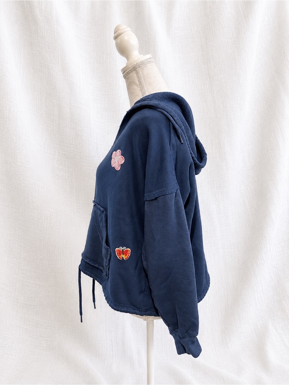 Navy Floral Patch Hooded Sweater - Picture 2 of 4